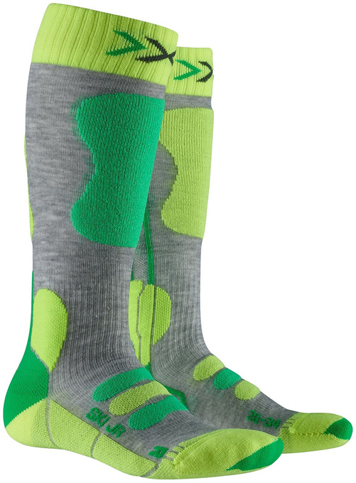 Lyžařské ponožky X-SOCKS Ski Junior 4.0 Mid Grey Melange/Green/Phyton Yellow - 2022/23